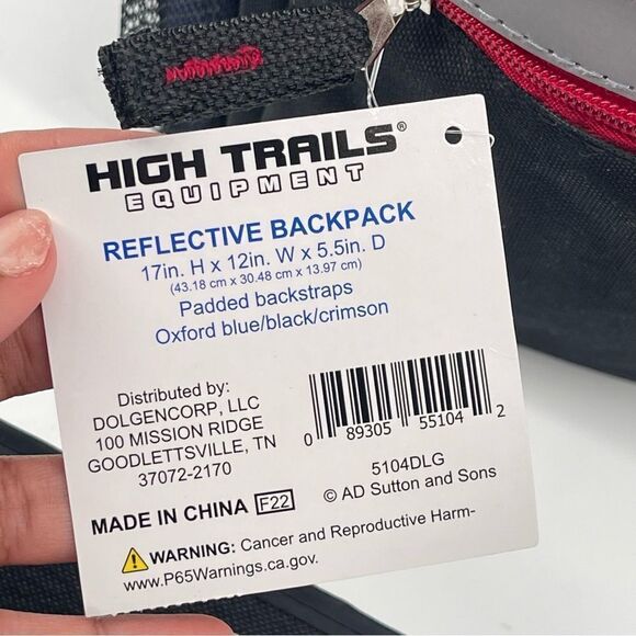 High Trails Equipment Boy’s Oxford Blue/Black/Crimson Reflective Backpack Large - Picture 12 of 16